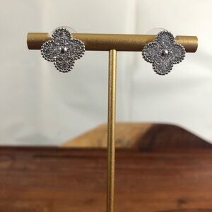 Silver Plated Stainless Steel Clover Earrings Cubic Zircon Her Valentines Gifts